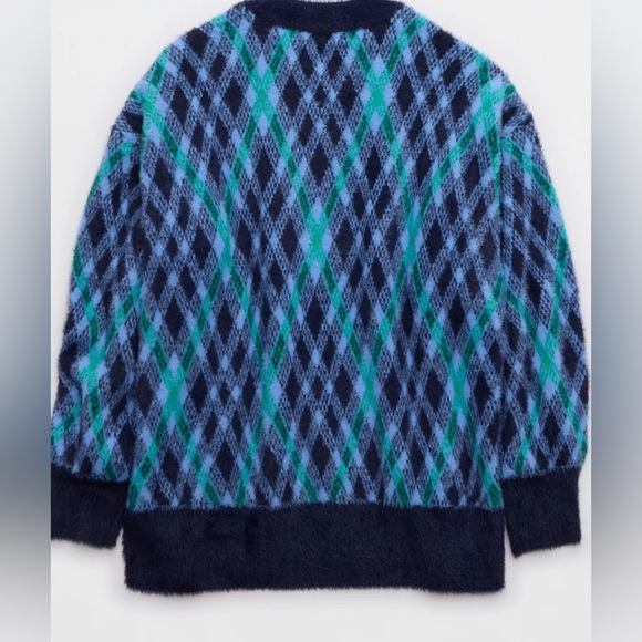 Aerie Argyle Oversized Sweater – Navy/Green/Blue – Size Small – NWT - Picture 2 of 13